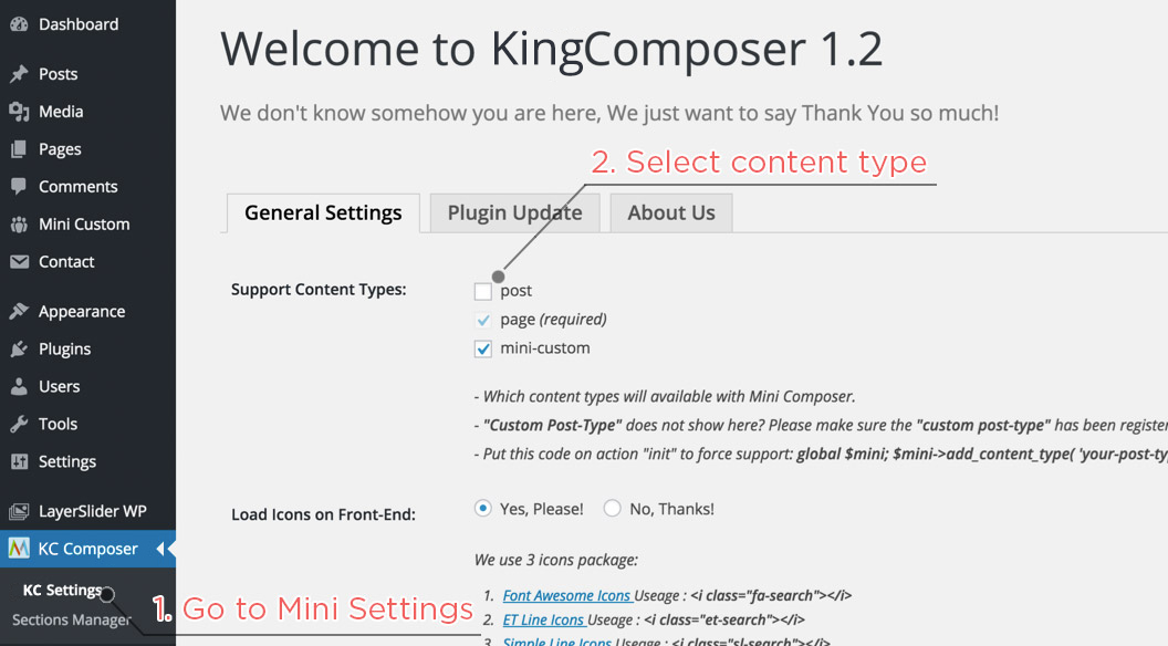 Enable KingComposer for Post, Custom Post-Type